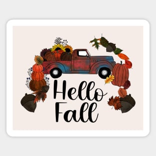 Hello Fall Rustic Blue Truck Magnet